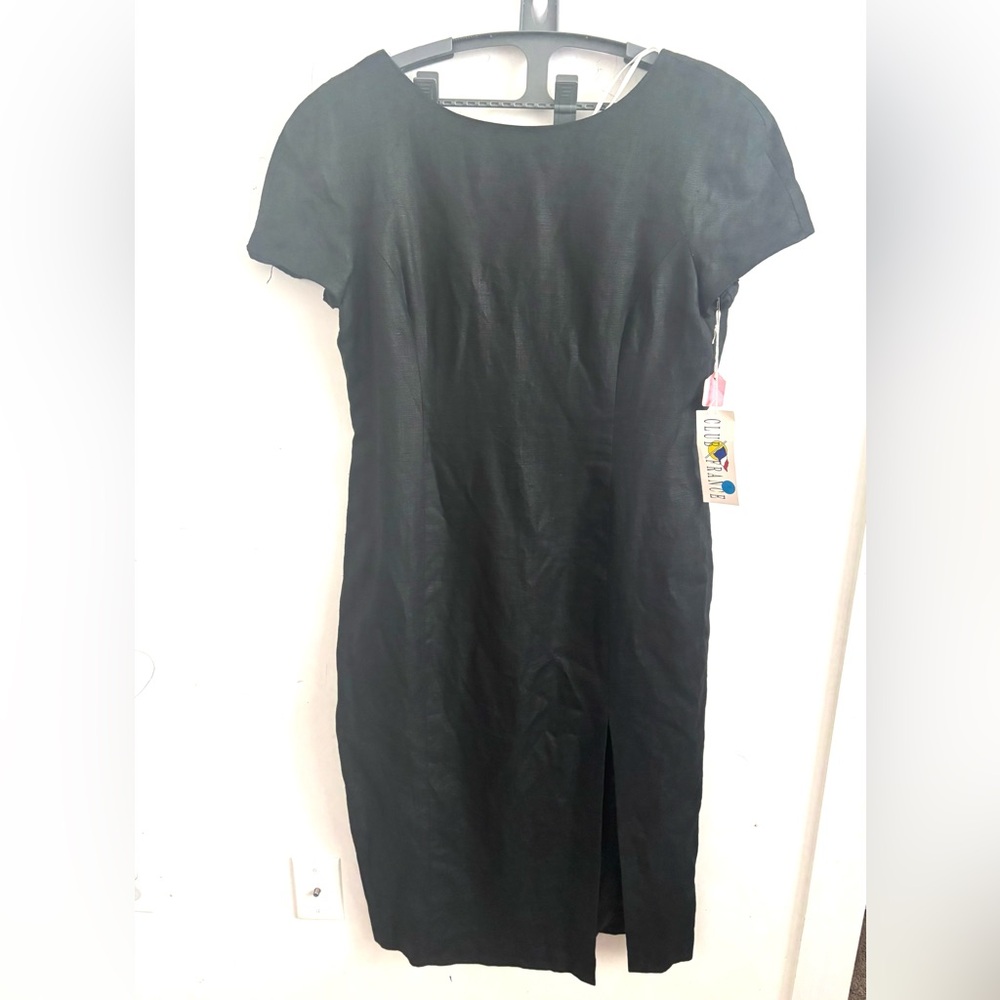 Vintage Club France Maxi Linen Black Dress Whimsigoth Sz 16 Minimalist Capsule